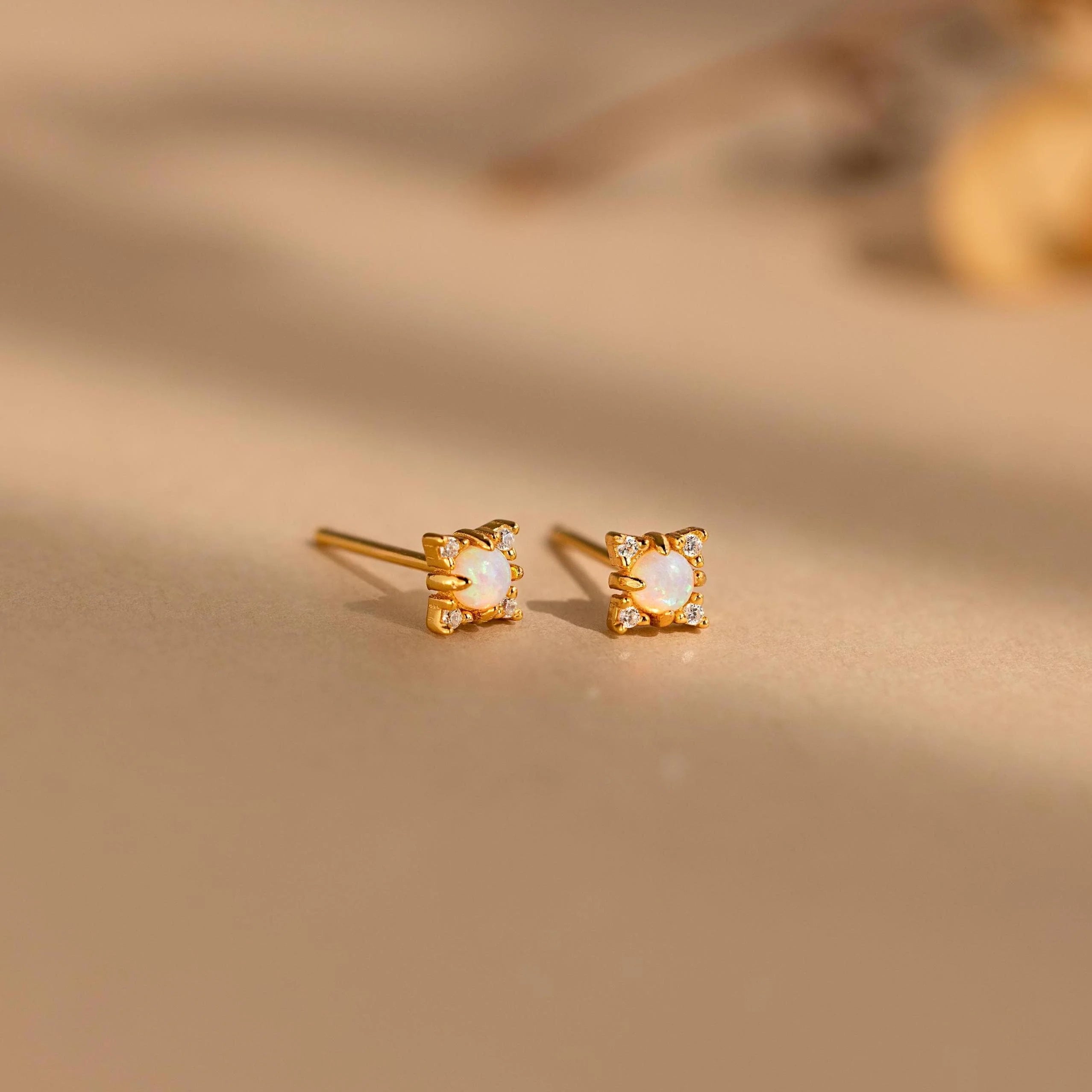 Opal Diamond Star Studs Silver 18K Gold Plated