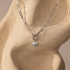 Paperclip Heart Charm Necklace Silver 18K Gold Plated