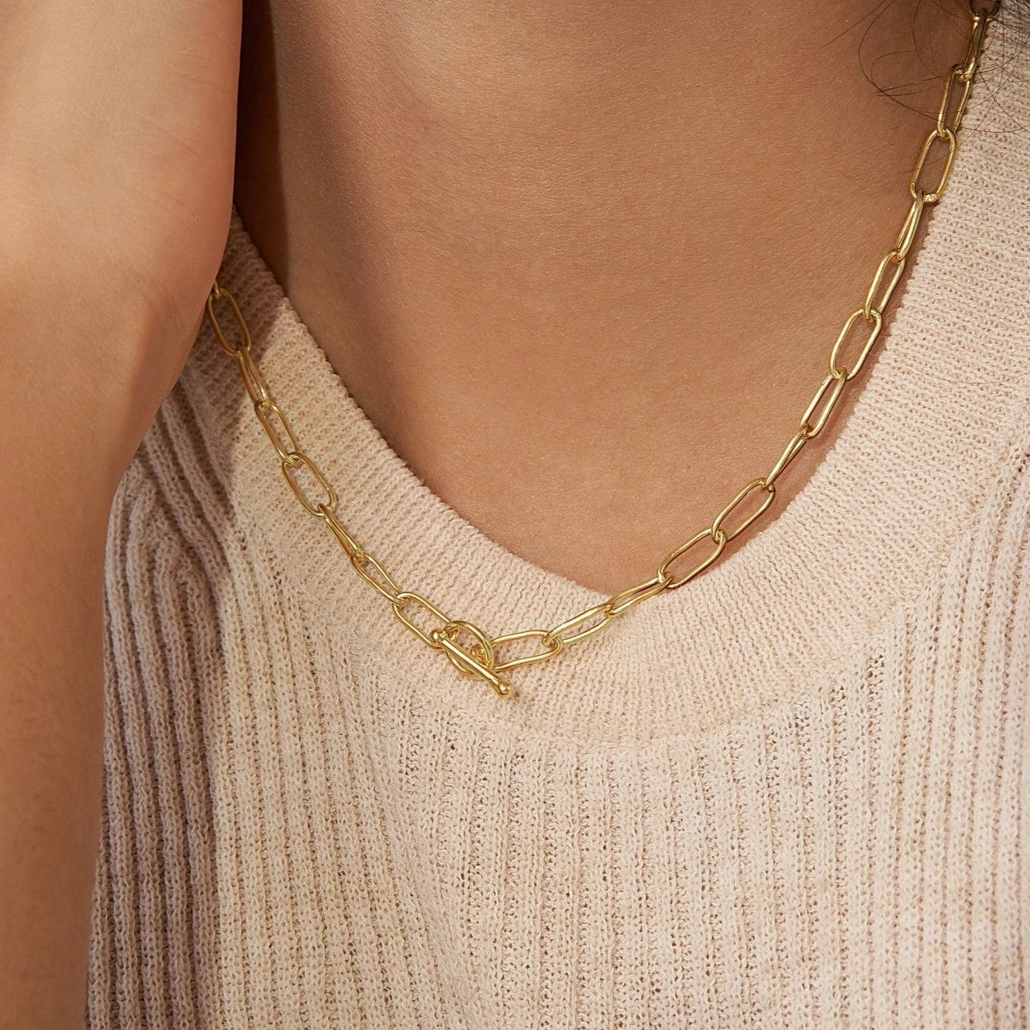 Paperclip Toggle Necklace Silver 18K Gold Plated