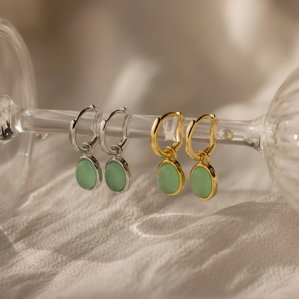 Jade Drop Hoops Silver 18K Gold Plated