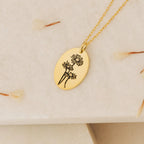 Oval Birth Flower Necklace Silver 18K Gold Plated