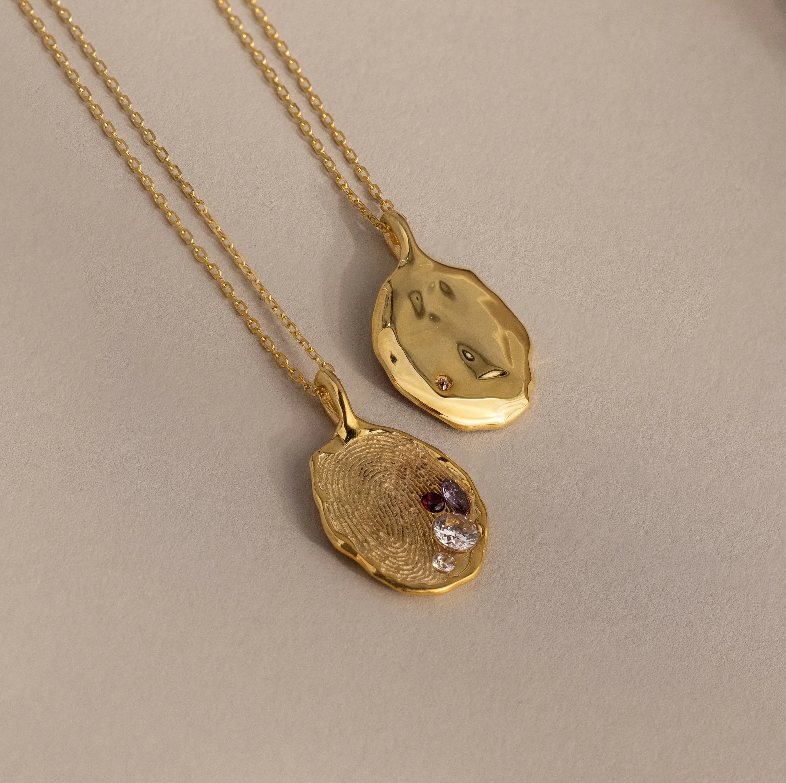 Organic Fingerprint Multi Birthstone Necklace  Silver 18K Gold Plated
