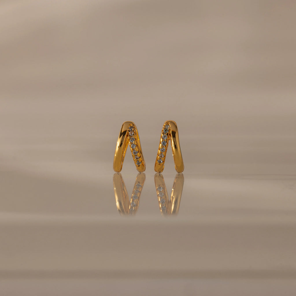 Blue Zircon Duo Huggie Earrings Silver 18K Gold Plated