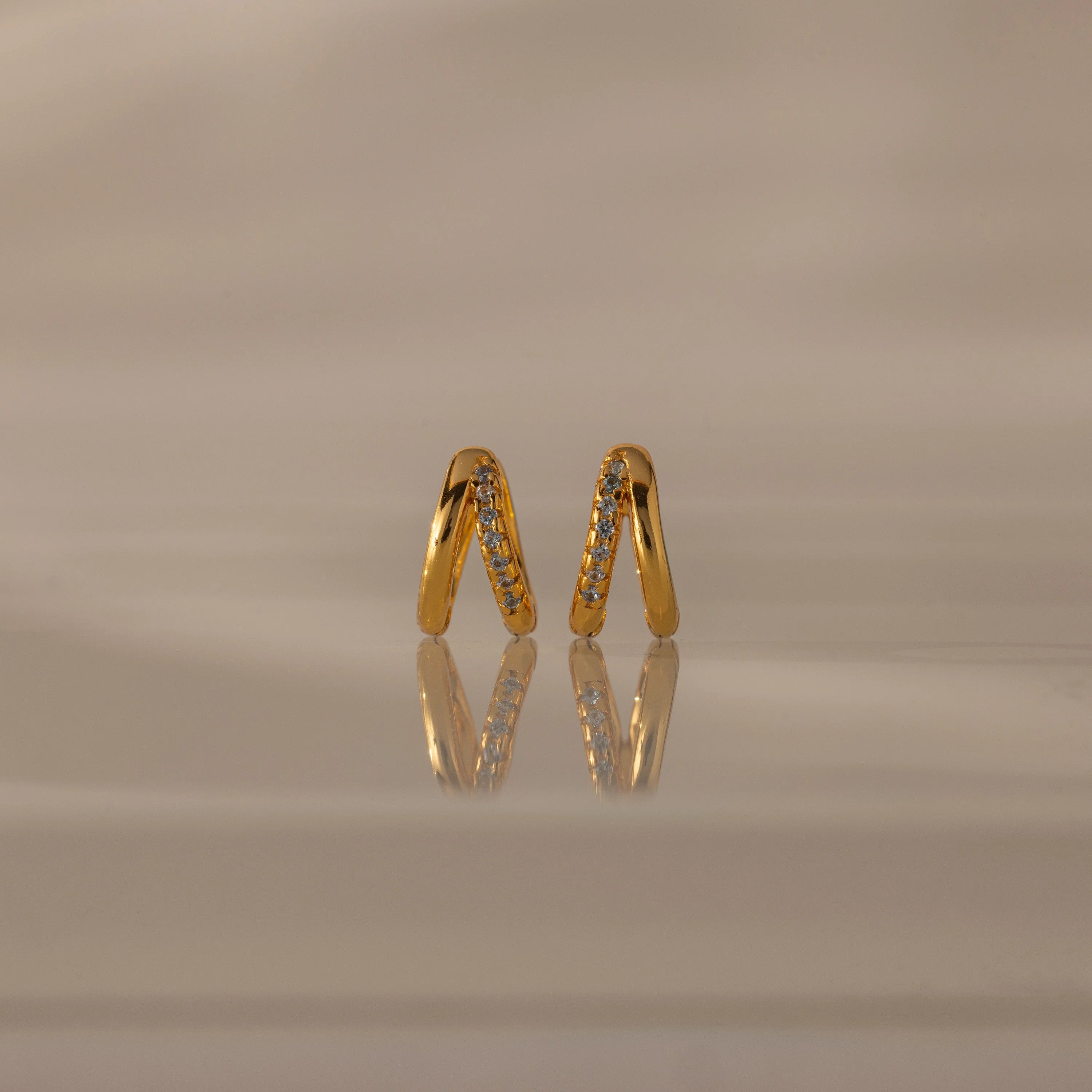 Blue Zircon Duo Huggie Earrings Silver 18K Gold Plated