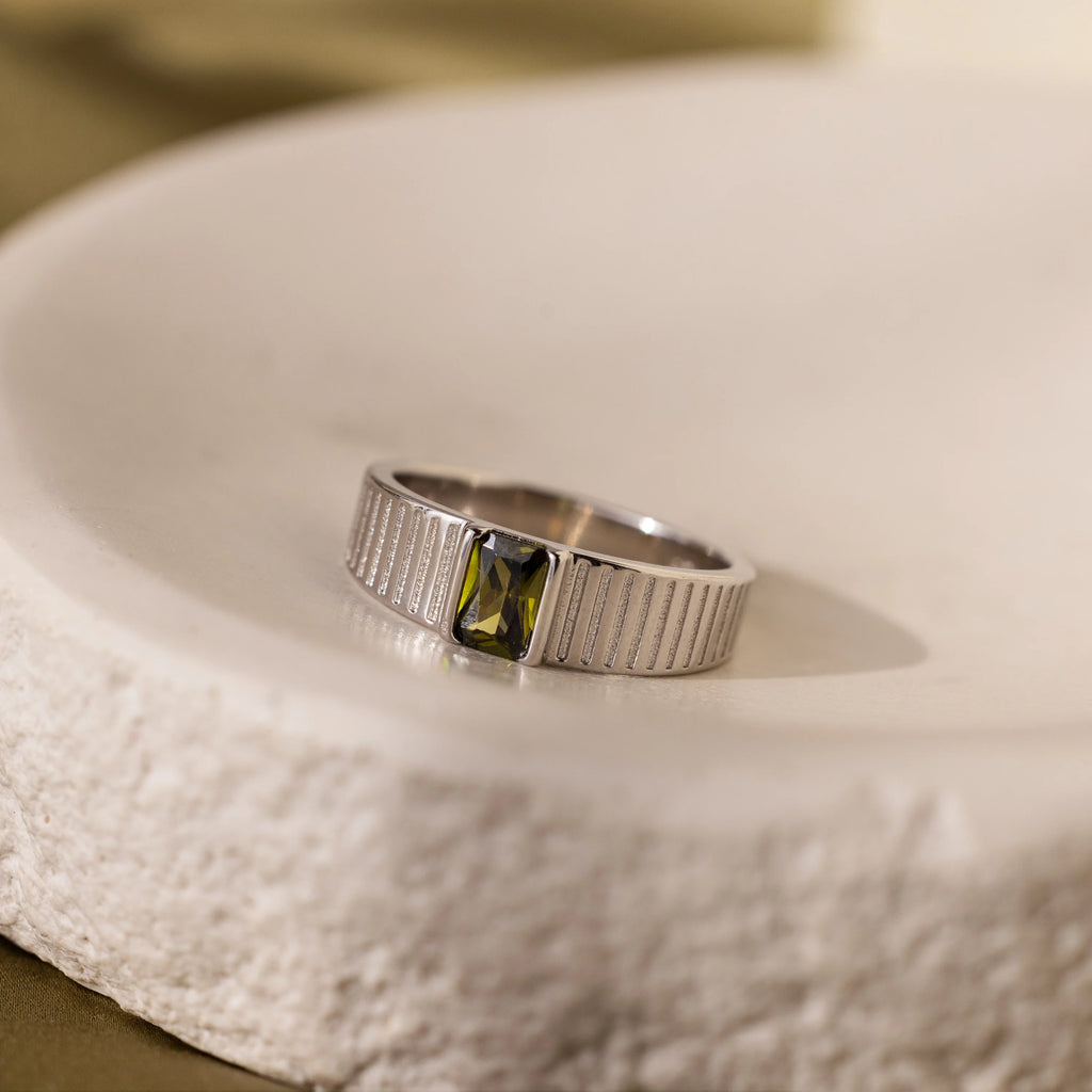 Olive Peridot Signet Ring Silver 18K Gold Plated