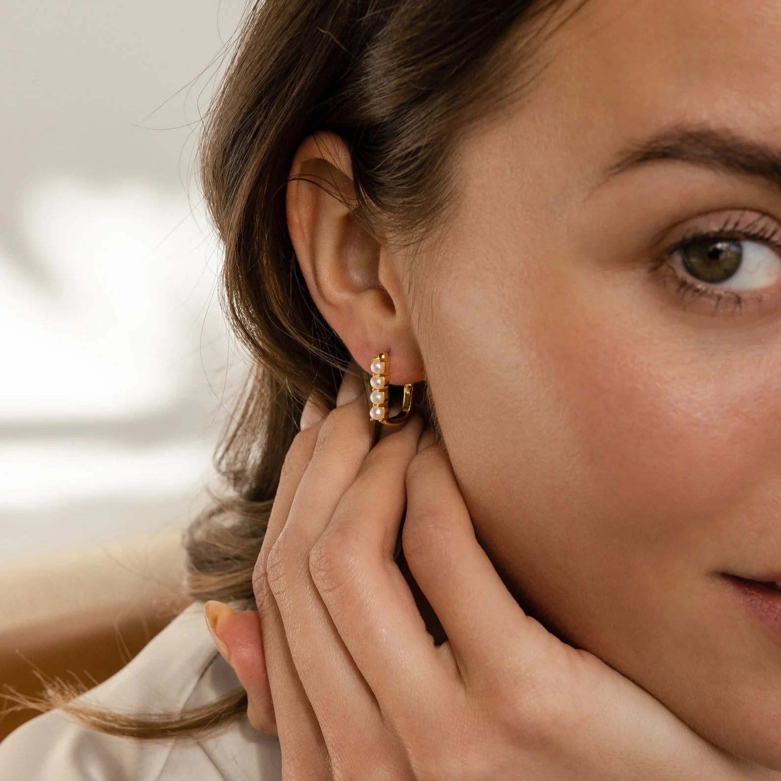 Rayne Pearl Link Earrings Silver 18K Gold Plated