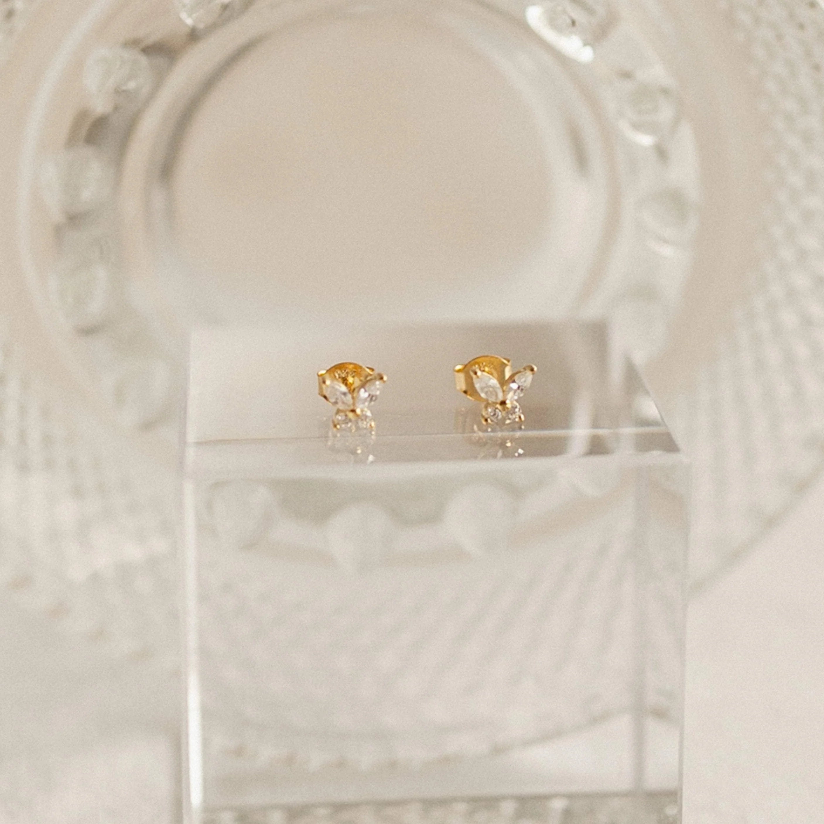 Butterfly Diamond Studs  Silver 18K Gold Plated