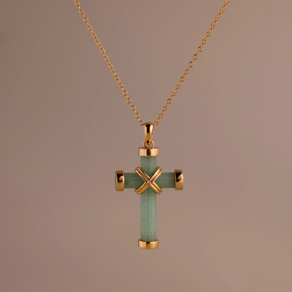 Jade Cross Necklace Silver 18K Gold Plated