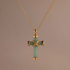 Jade Cross Necklace Silver 18K Gold Plated