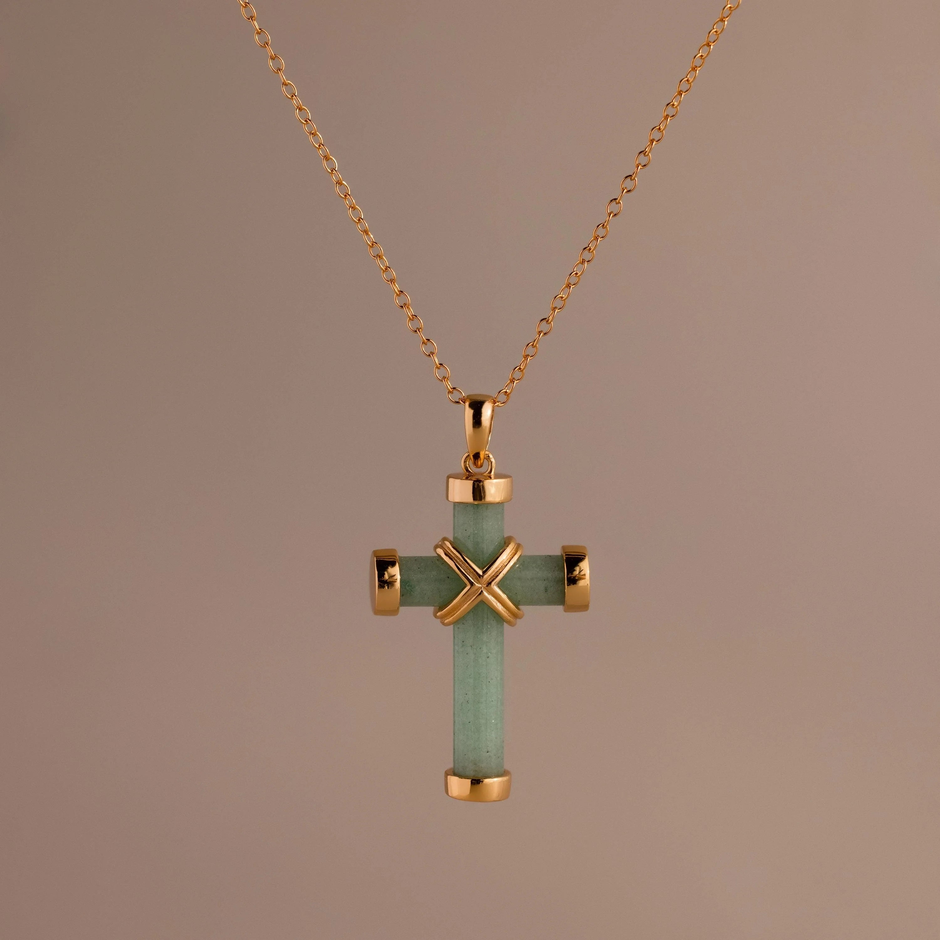 Jade Cross Necklace Silver 18K Gold Plated