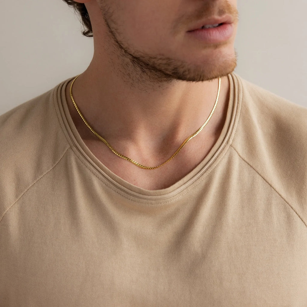 Men's Snake Chain Necklace Silver 18K Gold Plated