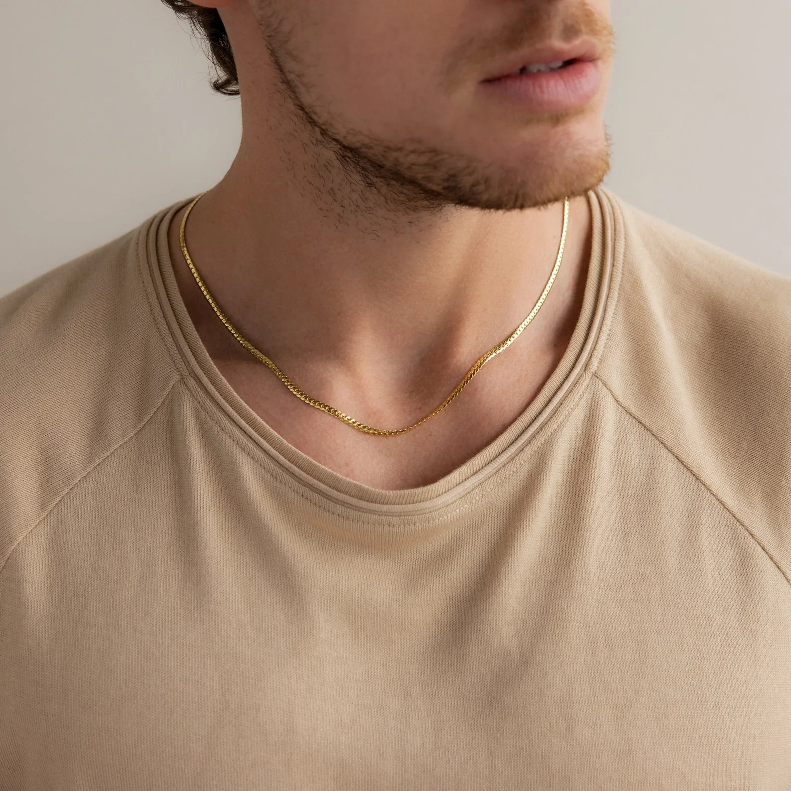 Men's Snake Chain Necklace Silver 18K Gold Plated