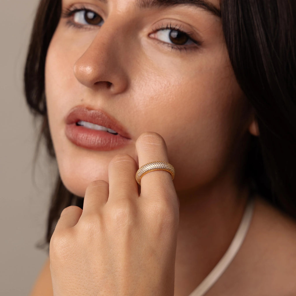 Bold Pave Stacking Ring Silver 18K Gold Plated