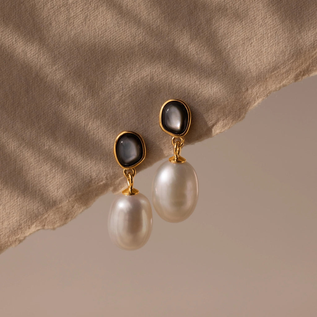 Midnight Pearl Drop Earrings Silver 18K Gold Plated