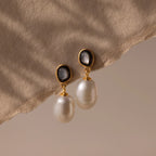Midnight Pearl Drop Earrings Silver 18K Gold Plated