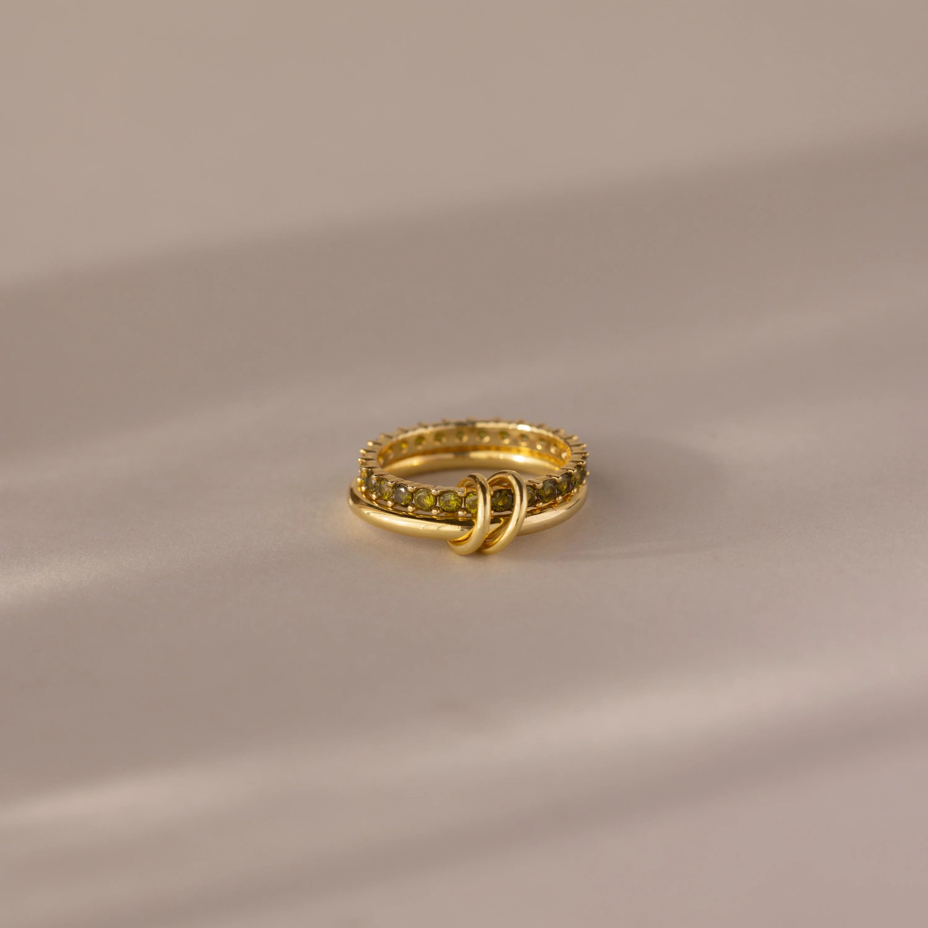Duo Peridot Tennis Eternity Band Set Silver 18K Gold Plated