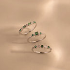 Emerald Stacking Ring Set Silver 18K Gold Plated