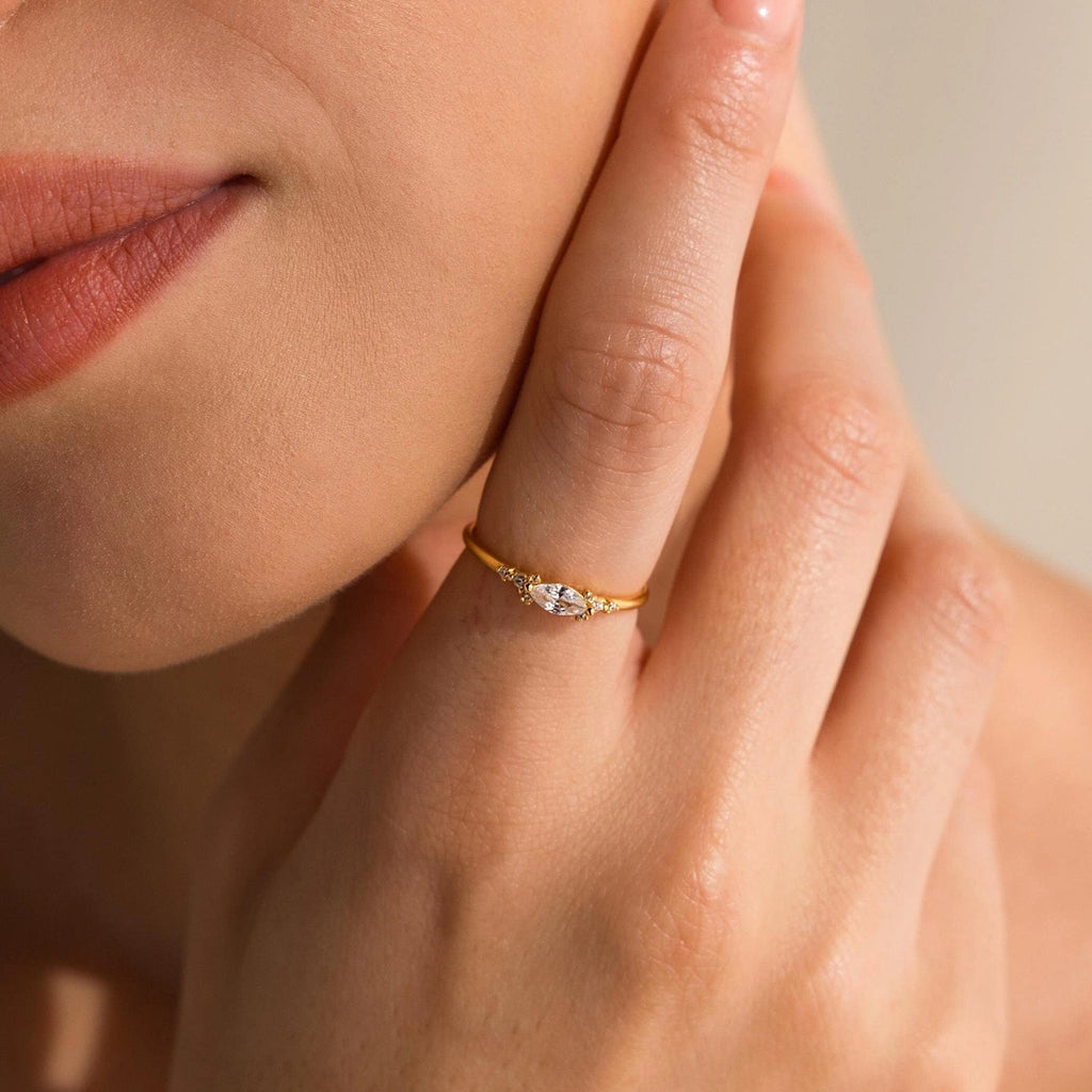 Marquise Diamond Ring Silver 18K Gold Plated