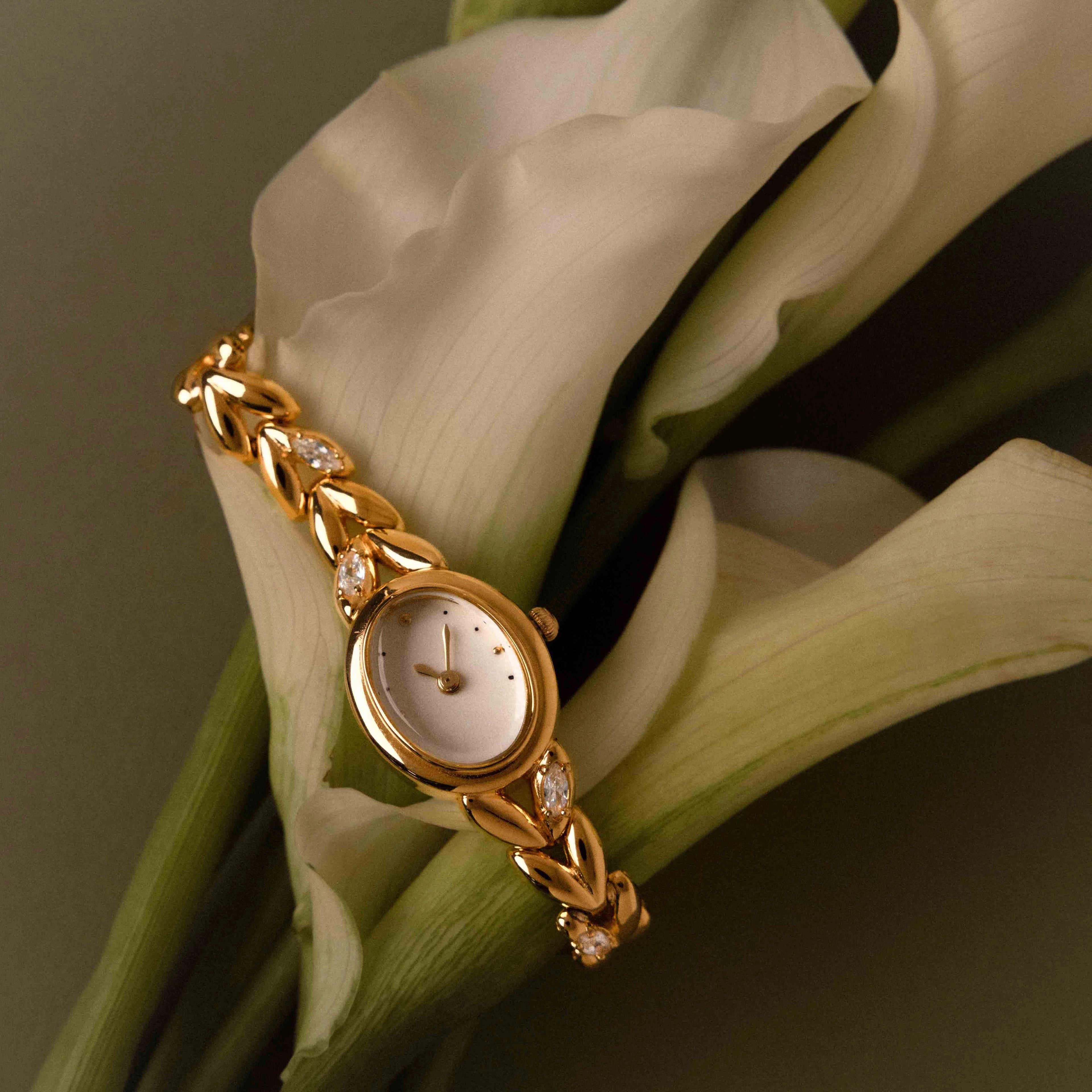 Chevron Diamond Link Timepiece Silver 18K Gold Plated