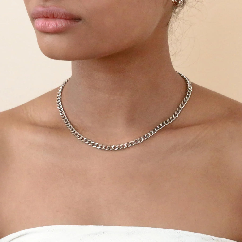 Blake Thick Curb Necklace Silver 18K Gold Plated