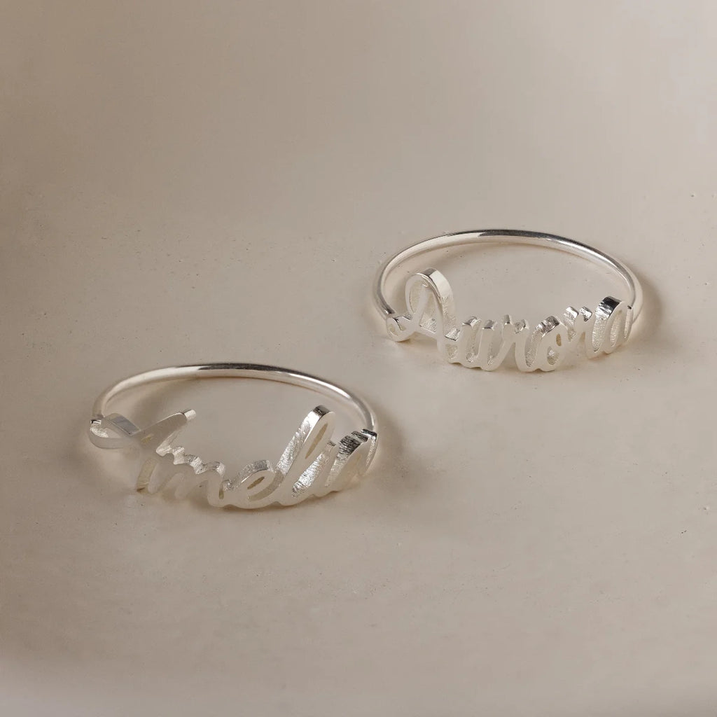 Grace Script Name Ring Silver 18K Gold Plated