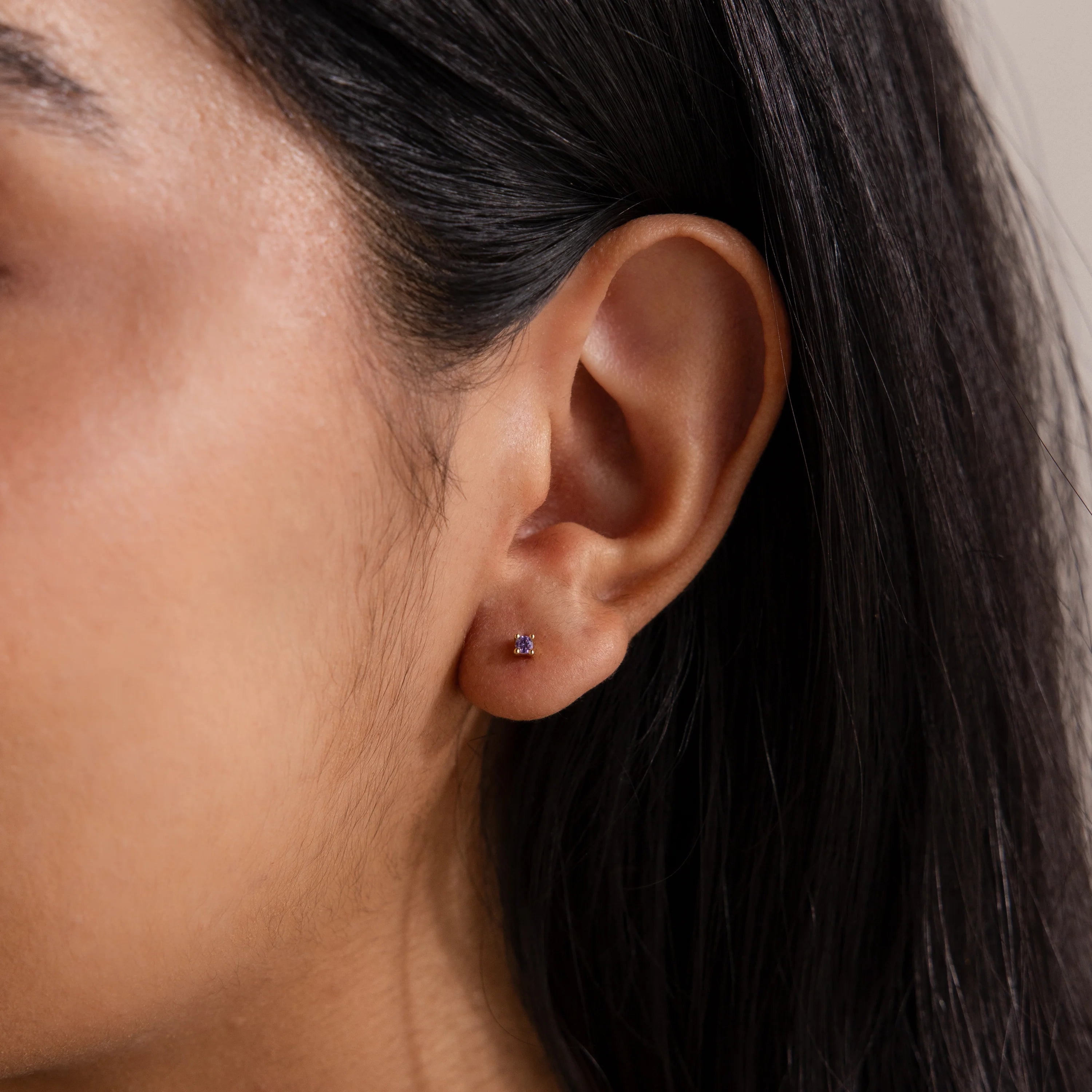 Amethyst Flatback Studs Silver 18K Gold Plated