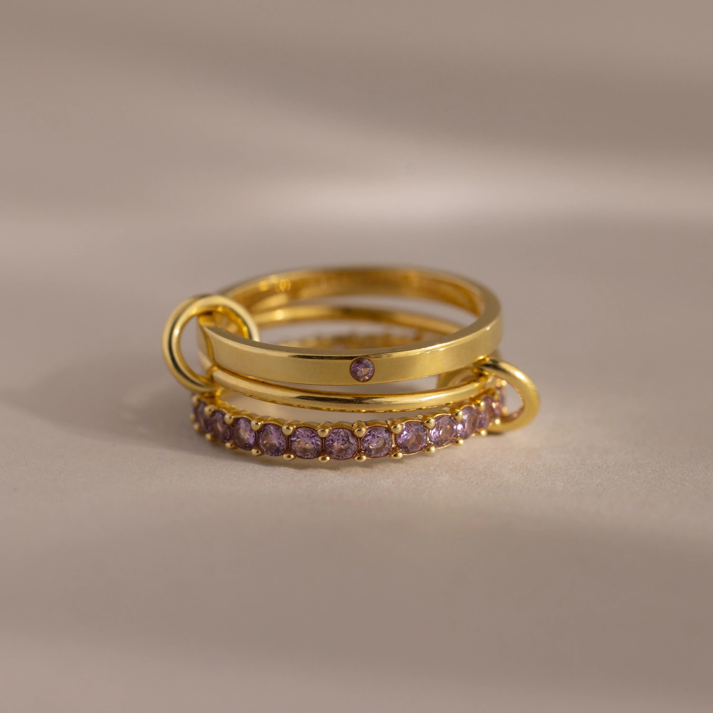 Triple Linked Alexandrite Ring Set Silver 18K Gold Plated