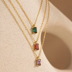 Emerald Cut Birthstone Necklace Silver 18K Gold Plated