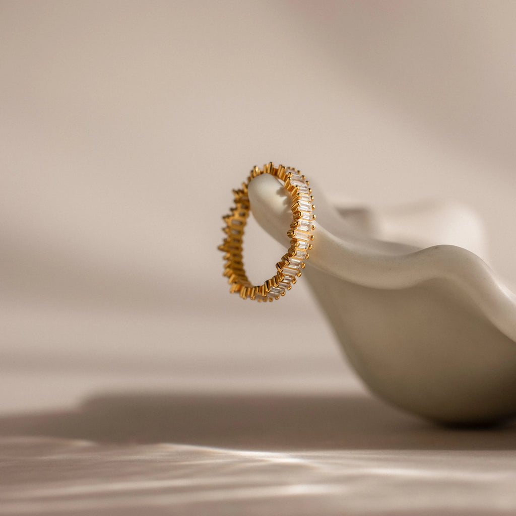 Diamond Art Deco Rhythm Ring Silver 18K Gold Plated