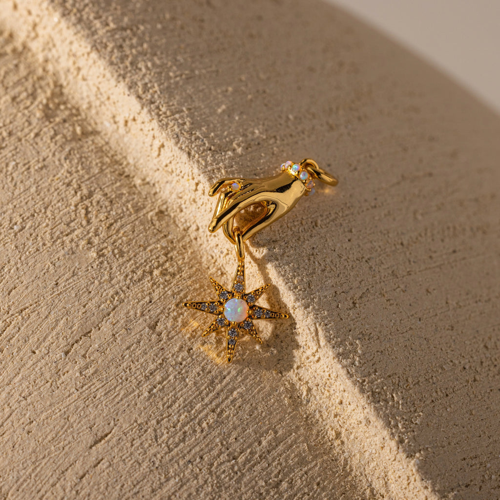 Star Opal Hand Charm Silver 18K Gold Plated