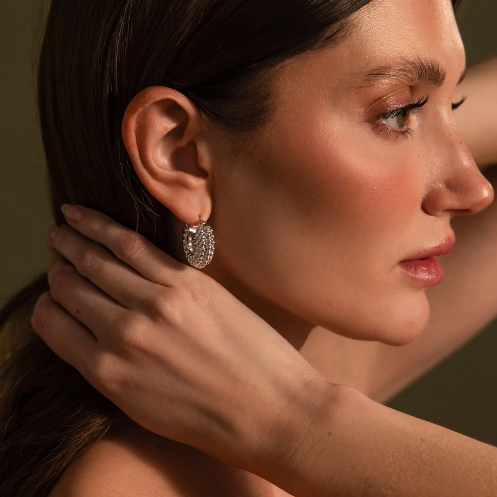 Beaded Dome Hoops Silver 18K Gold Plated