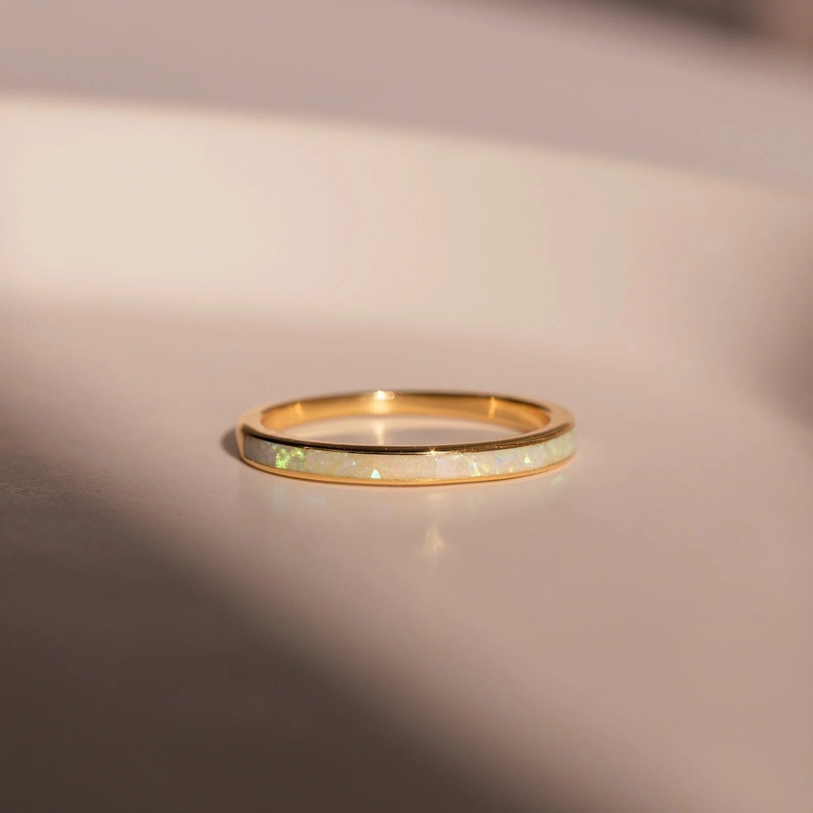 White Opal Inlay Band Silver 18K Gold Plated