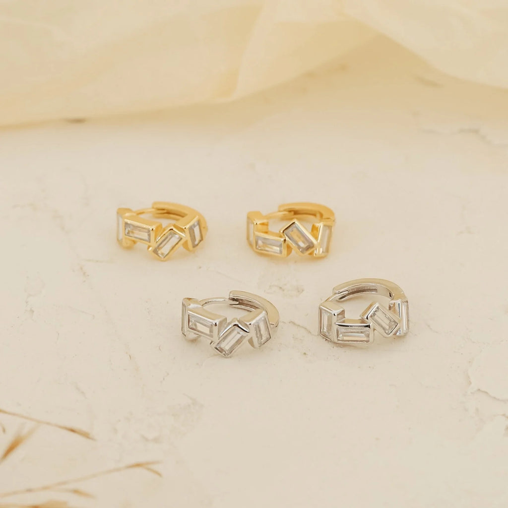 Baguette Diamond Huggies Silver 18K Gold Plated