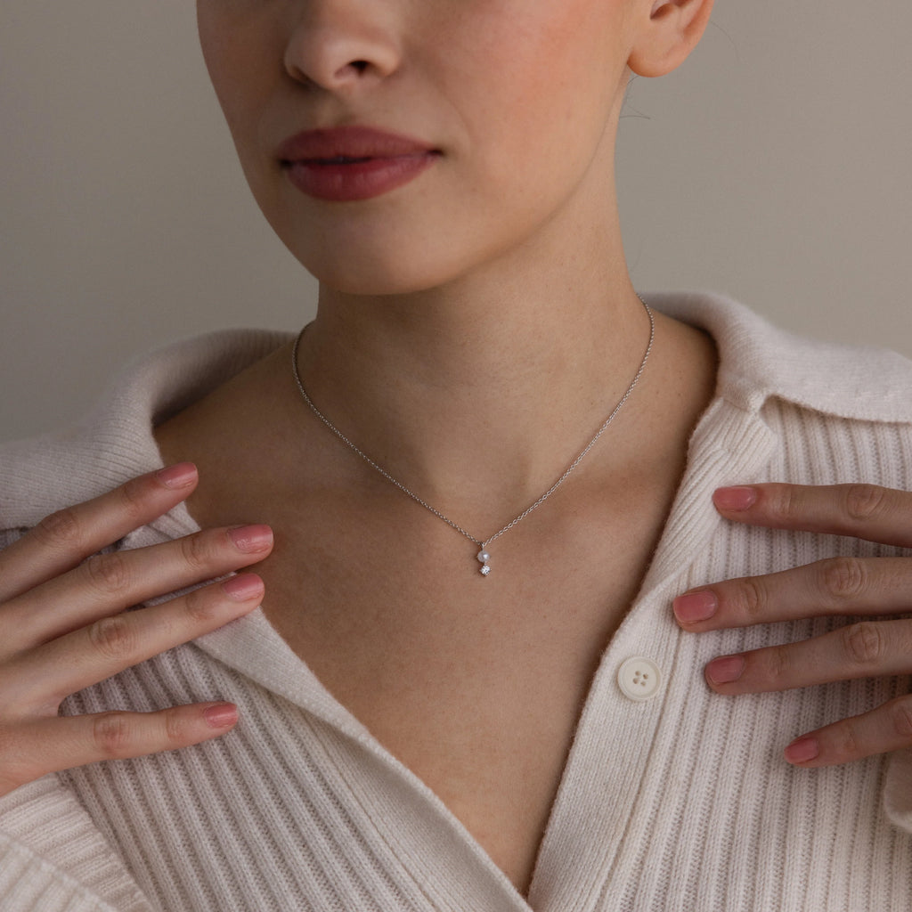 Diamond Pearl Drop Necklace Silver 18K Gold Plated