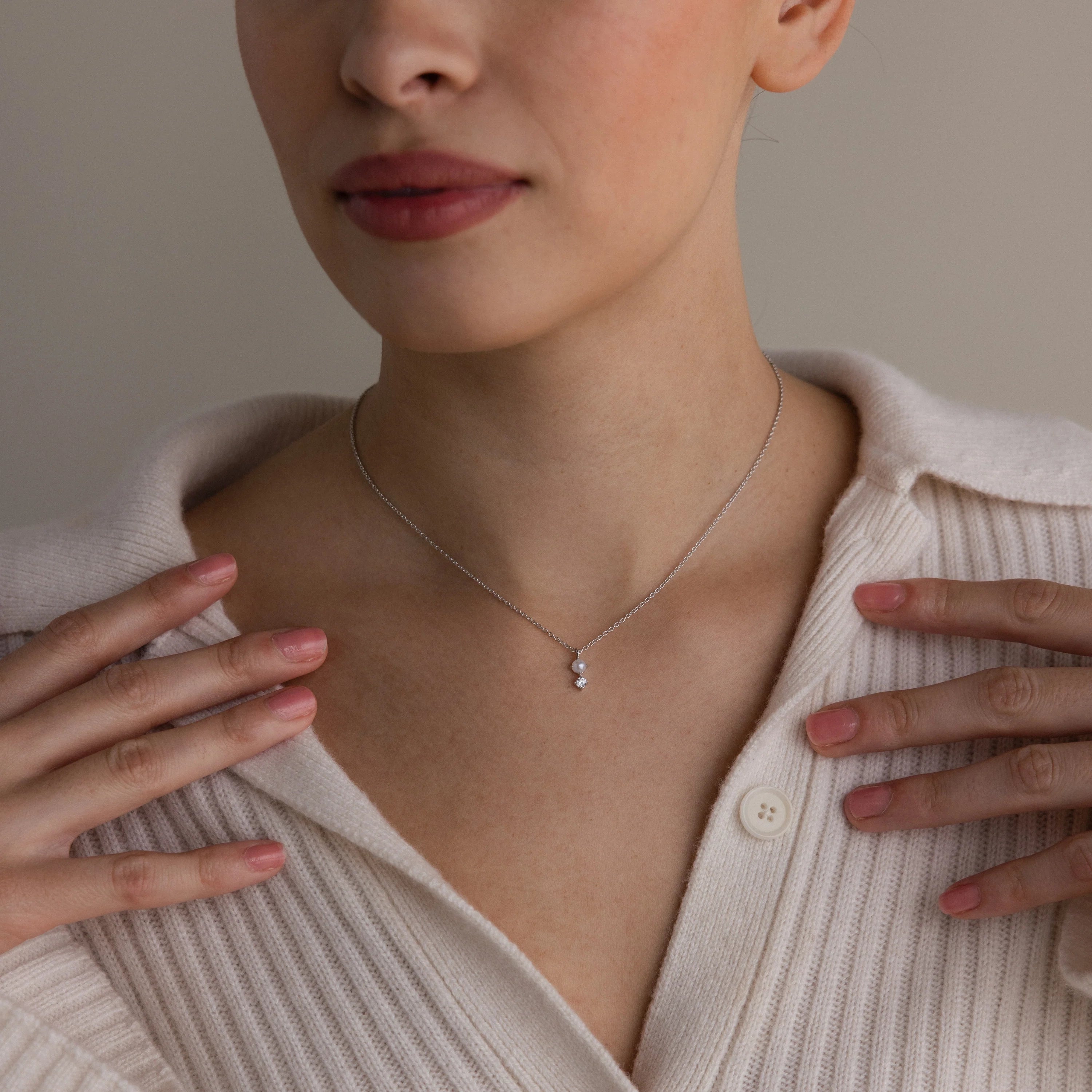 Diamond Pearl Drop Necklace Silver 18K Gold Plated