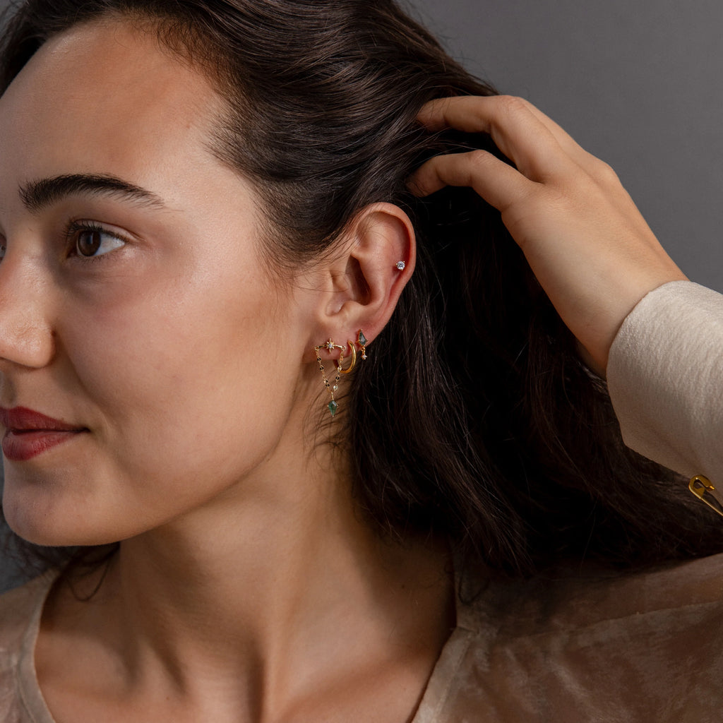 Agate Star Chain Earrings Silver 18K Gold Plated