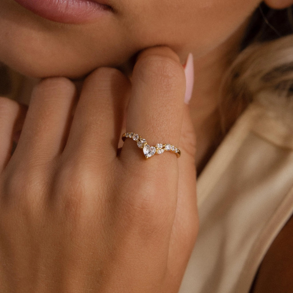 Heart Curve Cluster Ring Silver 18K Gold Plated