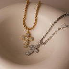 Diamonds Majesty Cross Necklace  Silver 18K Gold Plated