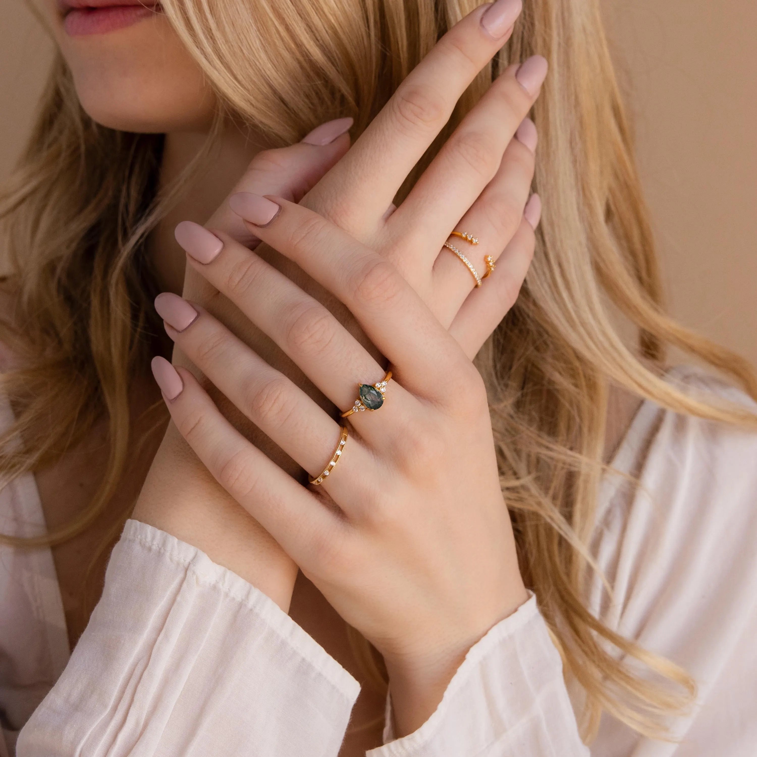Agate Teardrop Ring Silver 18K Gold Plated