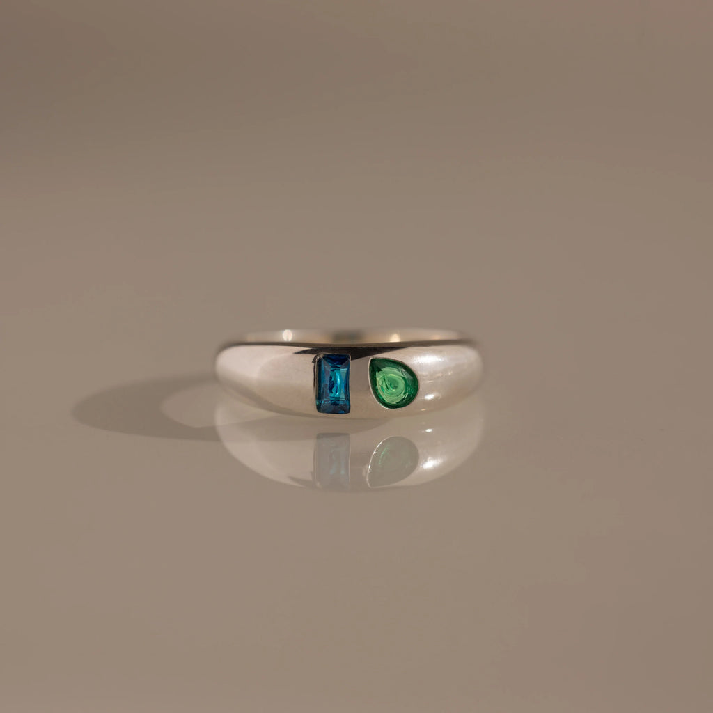 Baguette-Pear Cut Toi et Moi Dome Ring  Silver 18K Gold Plated