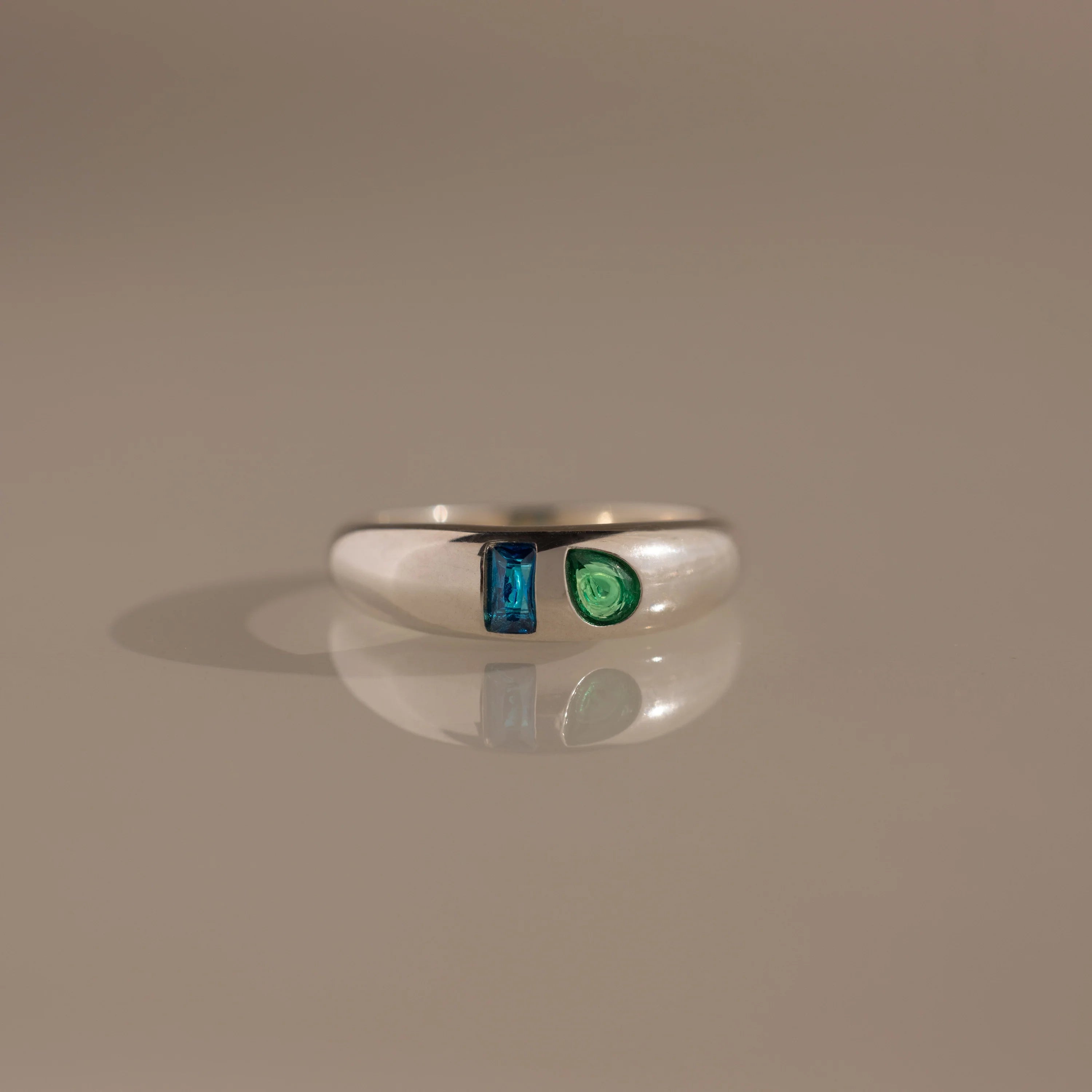 Baguette-Pear Cut Toi et Moi Dome Ring  Silver 18K Gold Plated