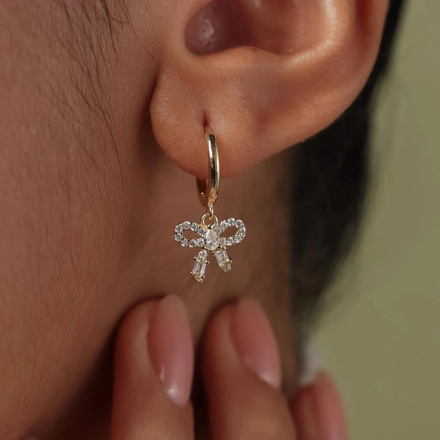 Diamond Dainty Bow Hoops