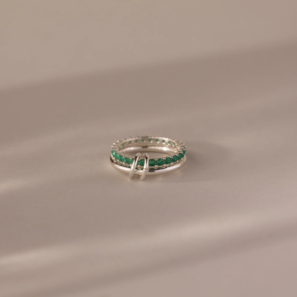 Eternity Band Duo Emerald Tennis Linked Ring Silver 18K Gold Plated