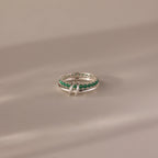 Eternity Band Duo Emerald Tennis Linked Ring Silver 18K Gold Plated