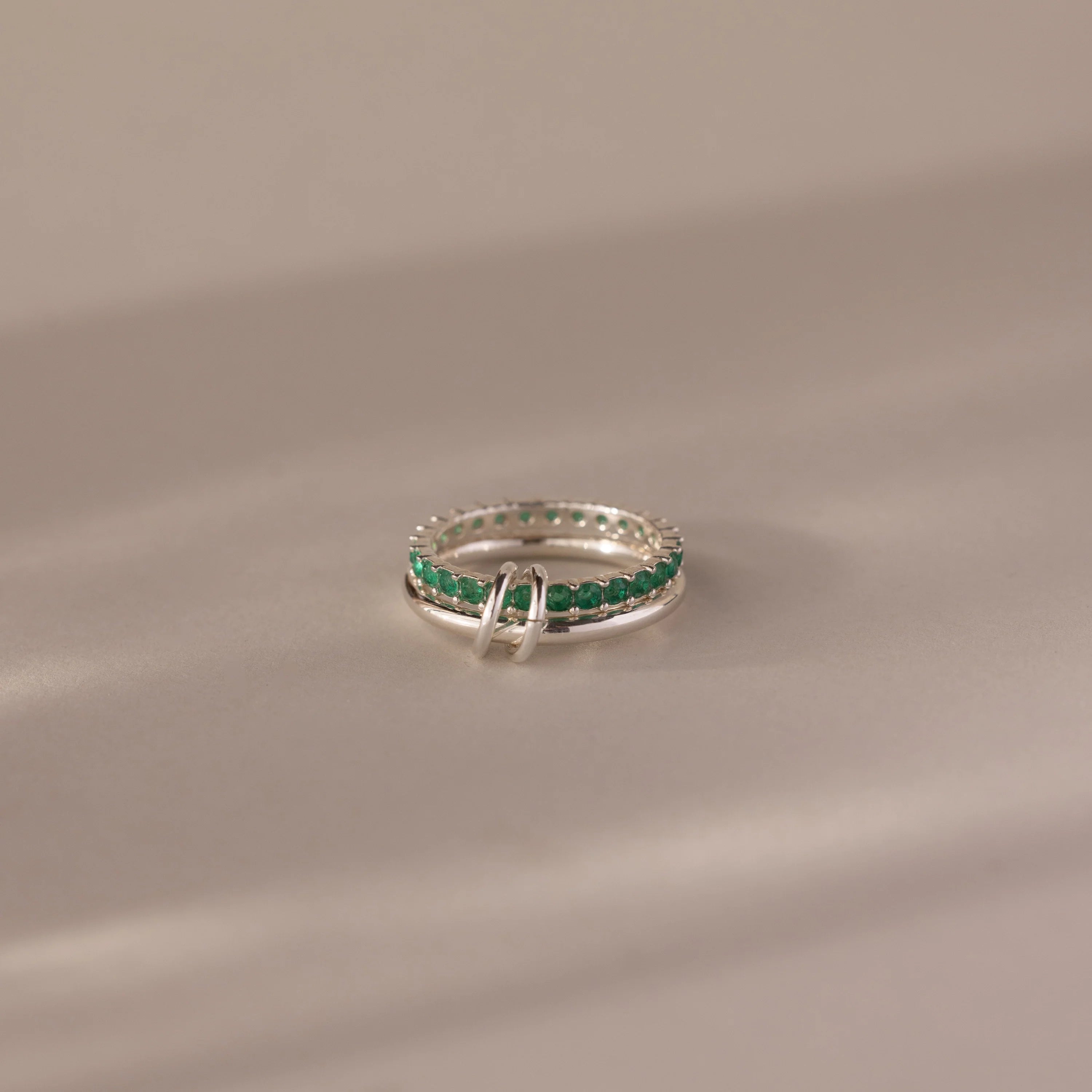 Eternity Band Duo Emerald Tennis Linked Ring Silver 18K Gold Plated