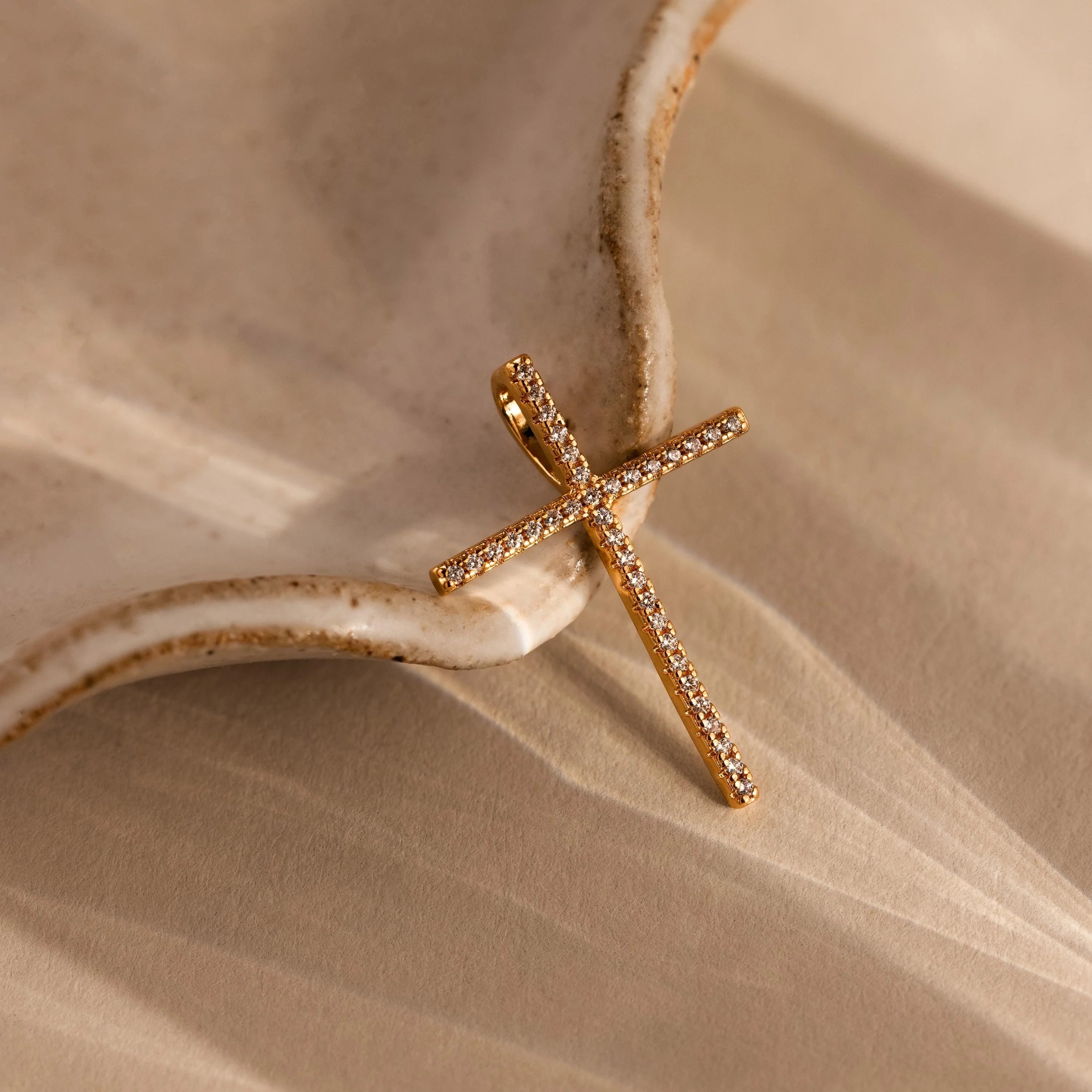 Diamond Pave Cross Charm Silver 18K Gold Plated