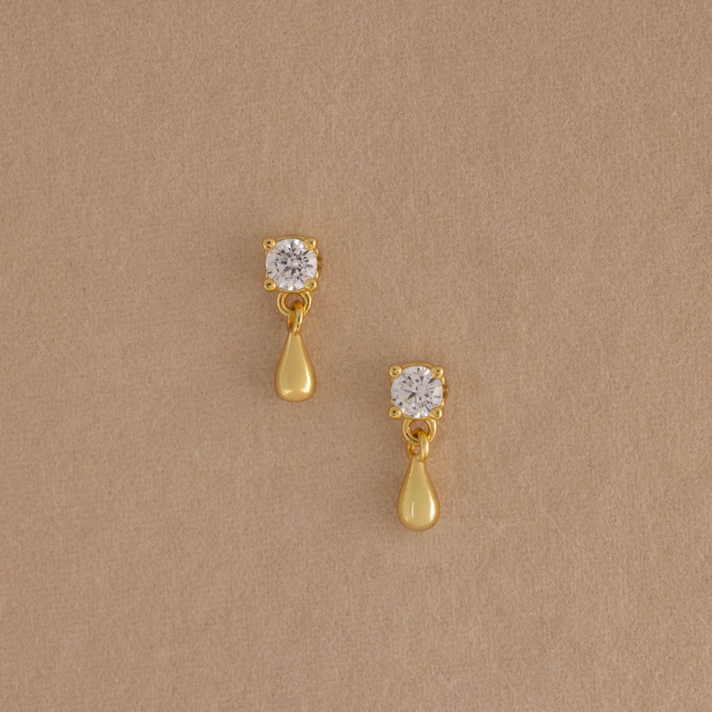 Diamond Droplet Studs Silver 18K Gold Plated