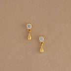 Diamond Droplet Studs Silver 18K Gold Plated