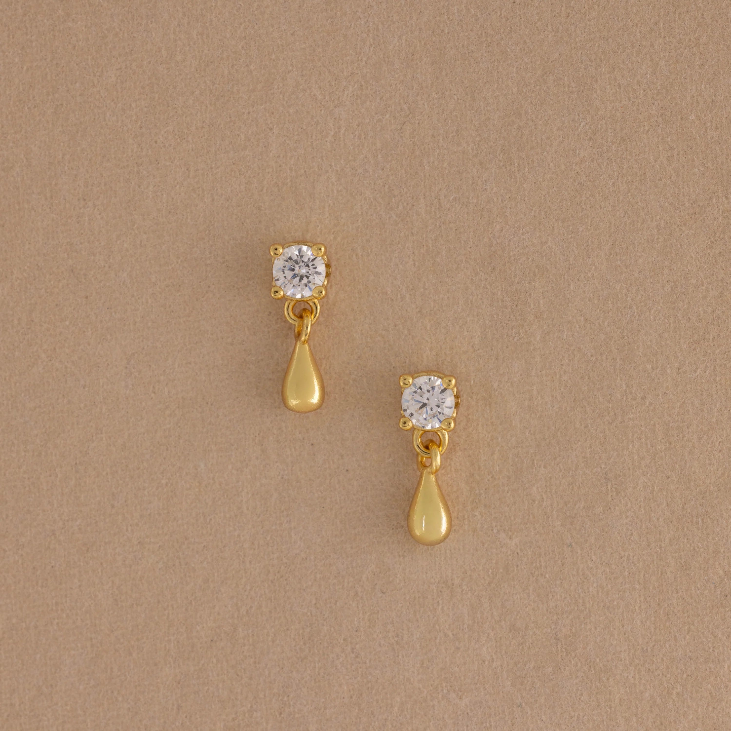 Diamond Droplet Studs Silver 18K Gold Plated