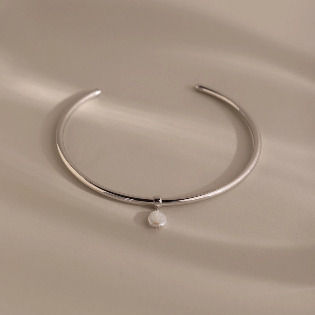 Pearl Cuff Choker Necklace Silver 18K Gold Plated